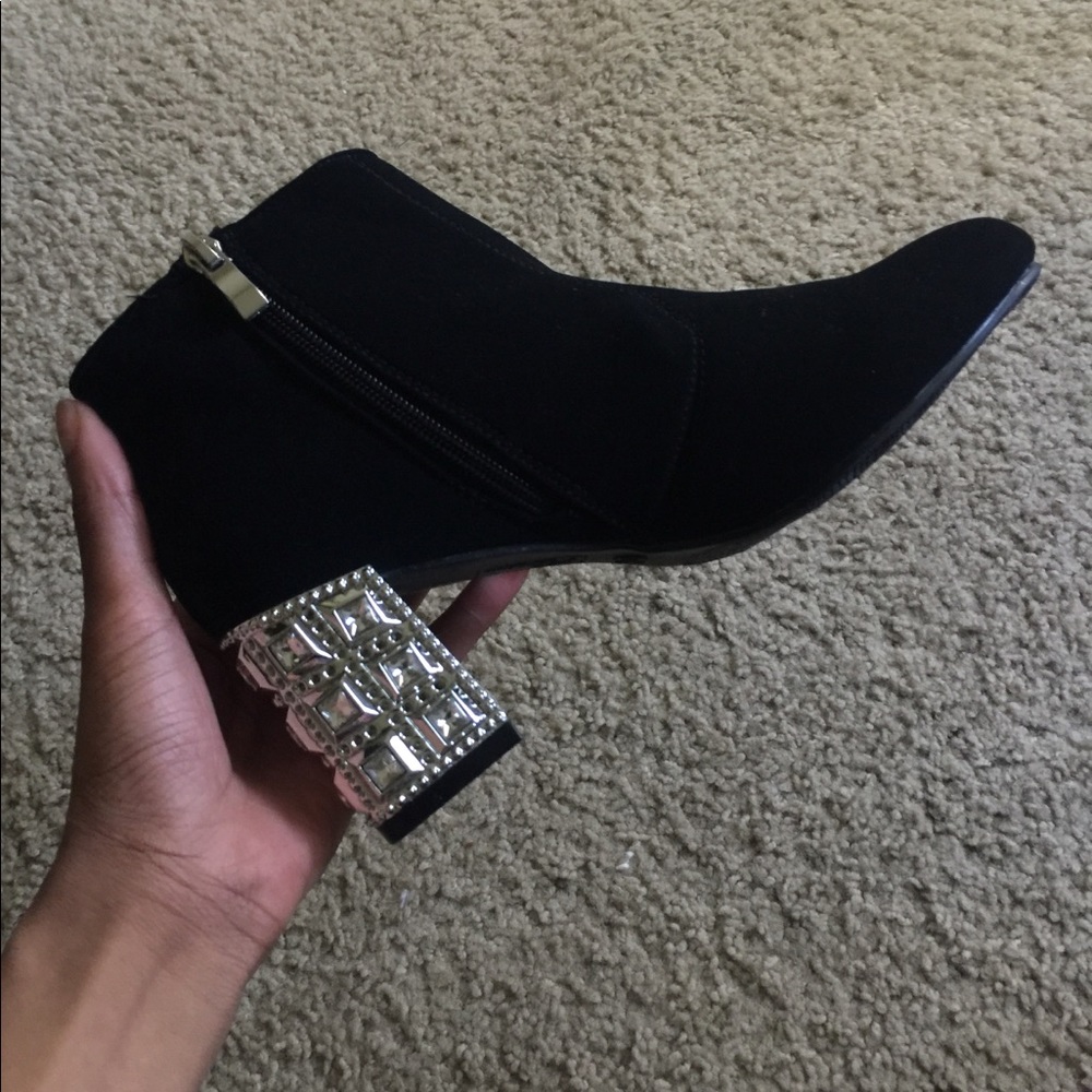 Chic Silver Embellished Black Booties